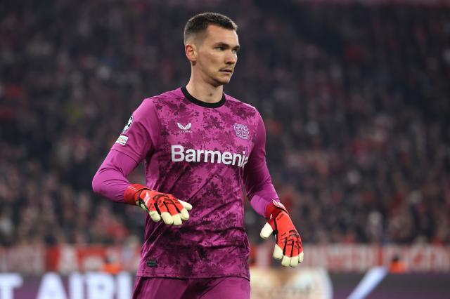 Matej Kovar in action for Bayer Leverkusen.