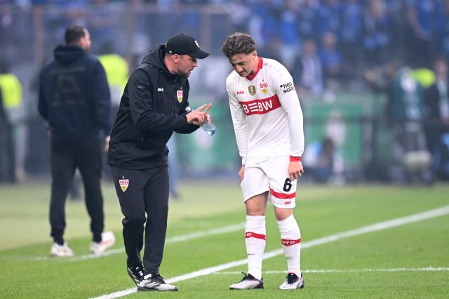 Angelo Stiller and Sebastian Hoeneß during the DFB-Pokal final against Armenia Bielefeld.