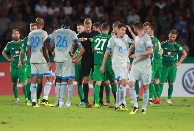 Schalke 04 faced FC Schweinfurt in the DFB-Pokal in 2018. Whether the two teams will meet again this year depends on a court's coming ruling.