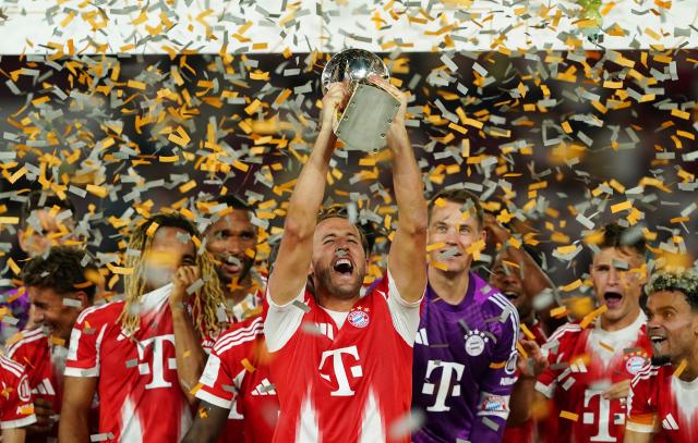 Bayern players celebrating the Supercup win.