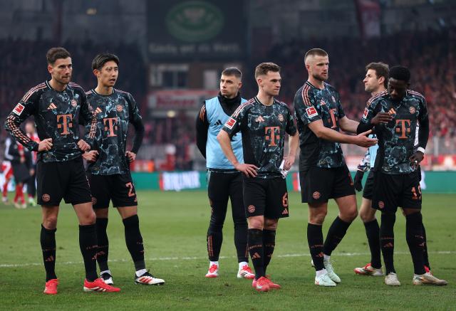 FC Bayern players react after their match against Union Berlin.