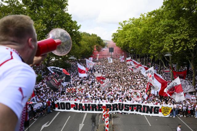 VfB Stuttgart fans prior to their match against Borussia Mönchengladbach.