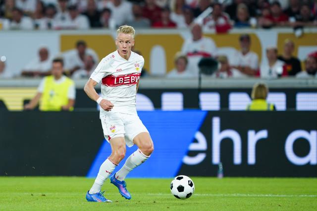 VfB Stuttgart midfielder/winger Chris Führich in action in the DFB-Supercup, 16. August 2025.