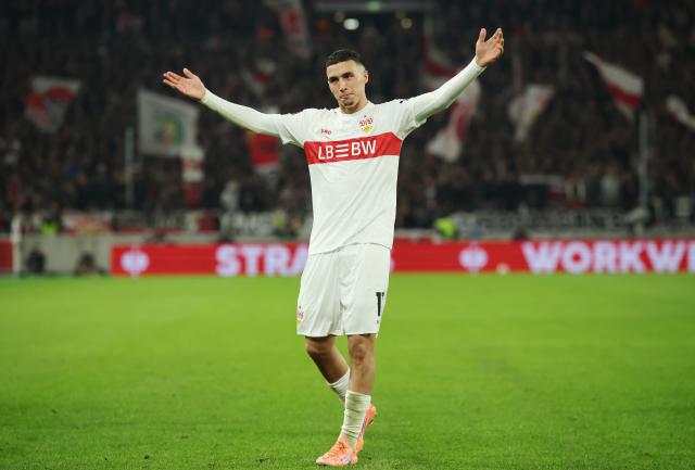 Bilal El Khannouss of VfB Stuttgart celebrates scoring his team's second goal in the UEFA Europa League