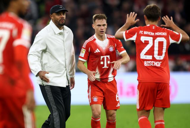 Vincent Kompany, Joshua Kimmich and Tom Bischof after the Klassiker.