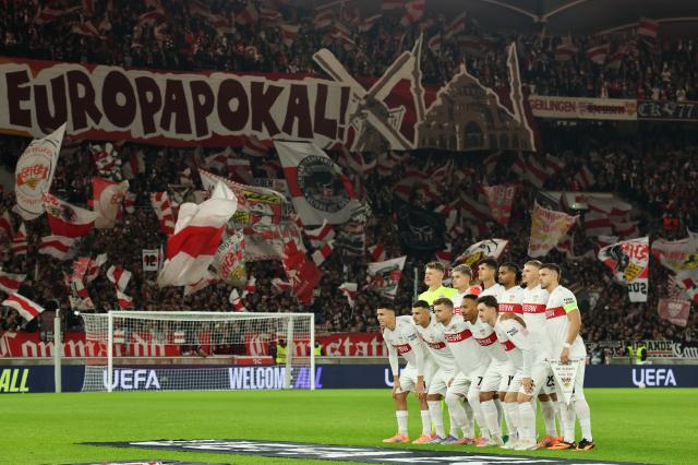 The VfB Stuttgart team pose for a photo