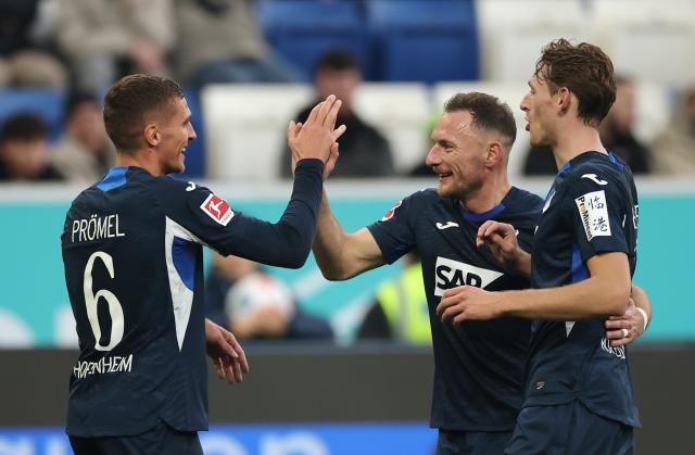 Hoffenheim players celebrating.