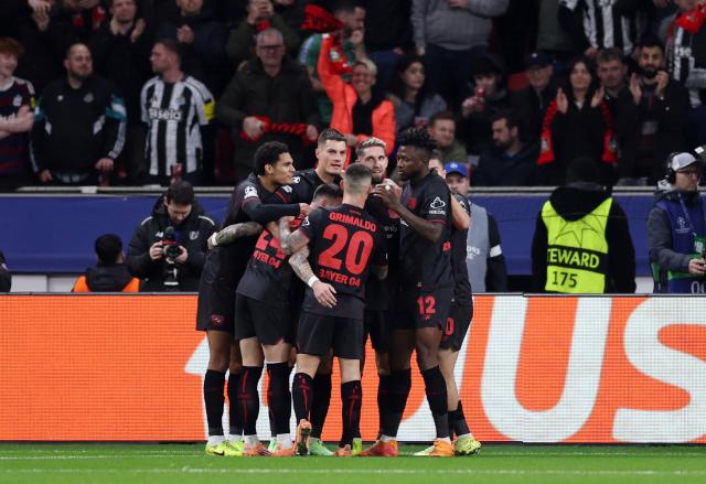 Bayer Leverkusen celebrating against Newcastle.