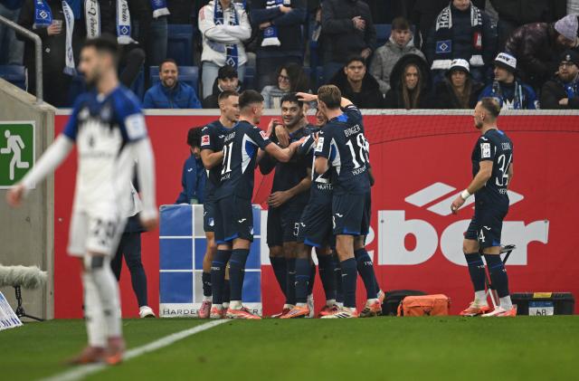 Hoffenheim players celebrating vs. HSV.