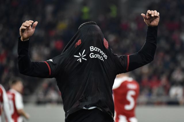 Bayer Leverkusen player during the loss against Olympiacos.