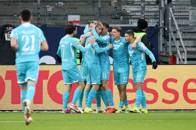 Hoffenheim players celebrating.