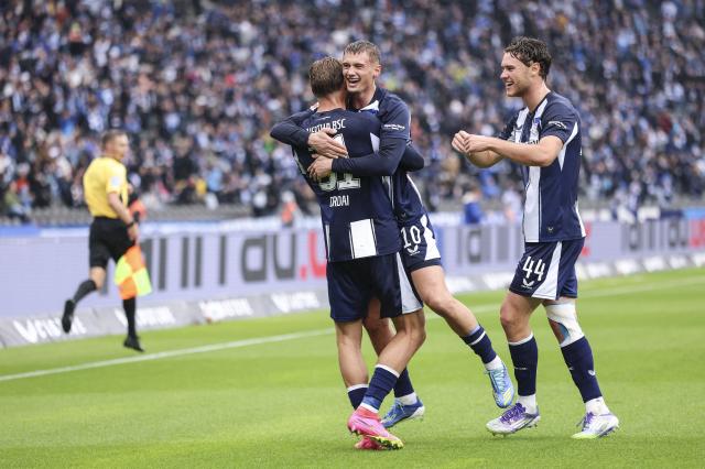 Marton Dardai, Michael Cuisance and Linus Gechter of Hertha BSC 