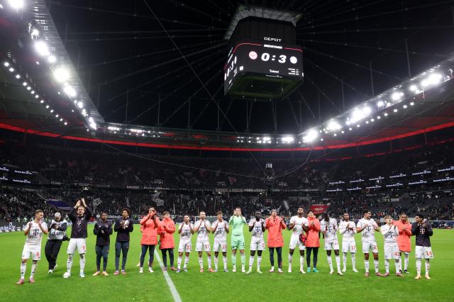 Bayern players celebrating the win in Frankfurt