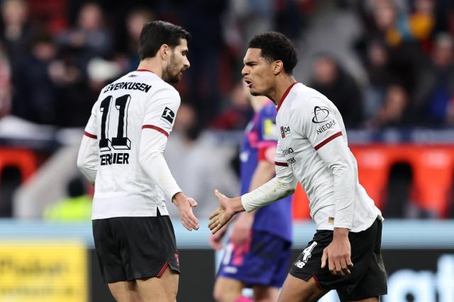 Martin Terrier and Jarrel Quansah for Leverkusen.