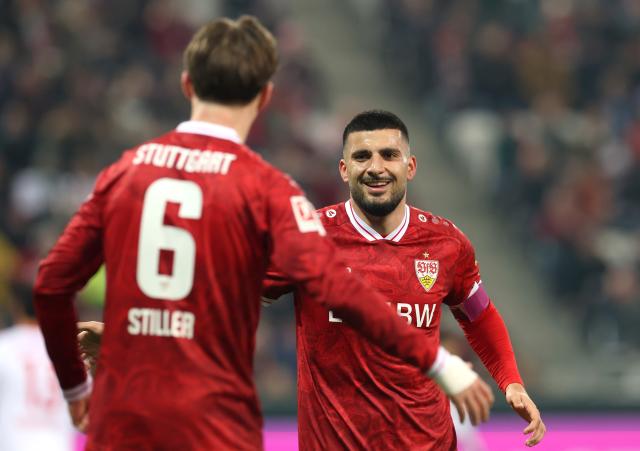 Angelo Stiller celebrating with Deniz Undav.