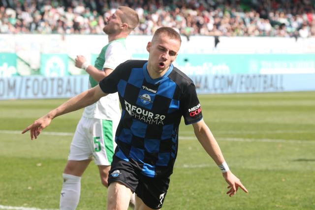 Filip Bilbija (SCP) celebrates his goal vs. Fürth, 05 April 2026