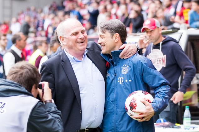 Bayern president Uli Hoeness with head coach Niko Kovac.