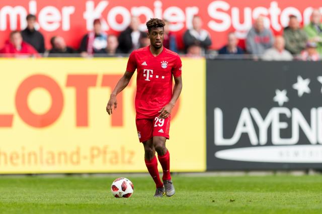 Kingsley Coman was on target for Bayern before he was forced off with an injury.
