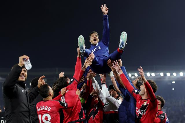 Rayo Vallecano players after reaching Conference League final