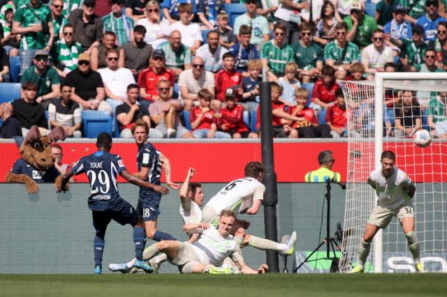 Bazoumana Toure of Hoffenheim scores his team's first goal vs. Bremen 