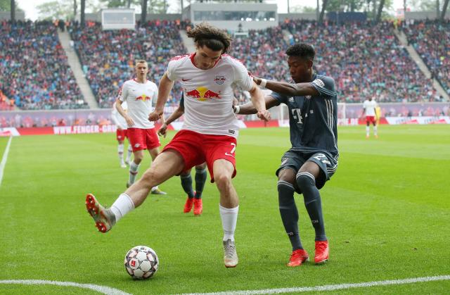 David Alaba (right) with RB Leipzig's Marcel Sabitzer.