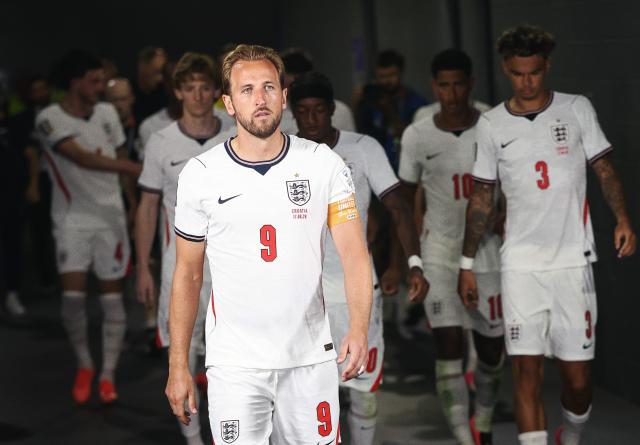 England squad stepping onto the pitch.
