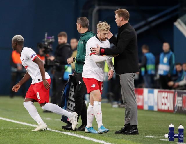 Emil Forsberg and Julian Nagelsmann.