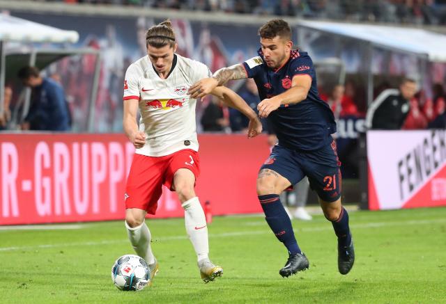 Lucas Hernandez (right) should be fit to face Marcel Sabitzer (left) and RB Leipzig.