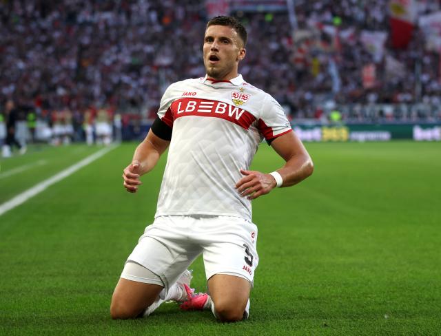Ermedin Demirovic celebrates scoring his second goal against Viking FK in the Champions League.
