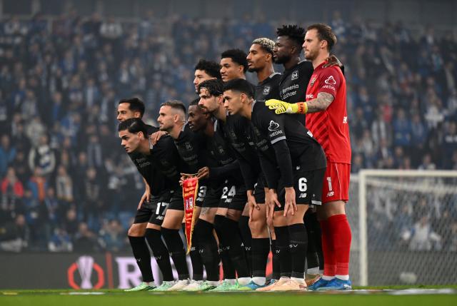 Leverkusen line up for a photo prior to the match vs. Lech Poznan