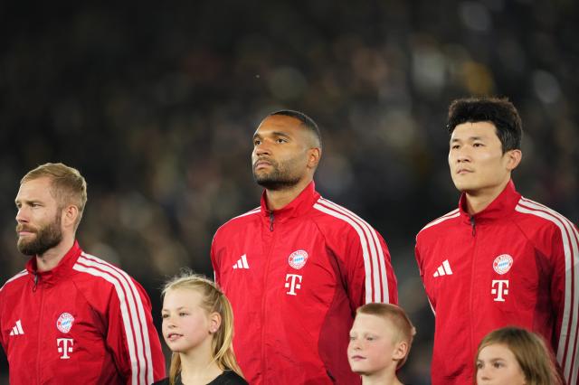 FC Bayern players Konrad Laimer, Jonathan Tah and Minjae Kim.