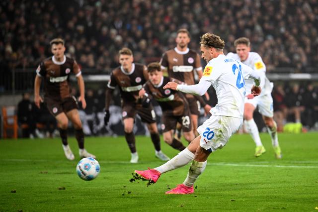 Kiel's Fiete Arp's unsuccessful penalty take last night.