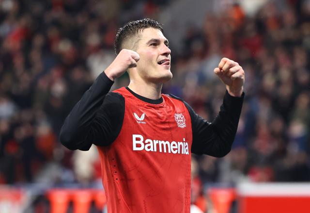 Patrik Schick celebrates scoring one of his four goals on Saturday night. 