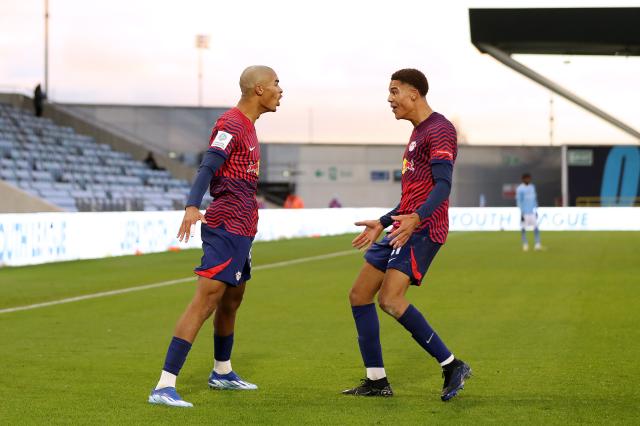 Yannick Eduardo (left) celebrates scoring in an UEFA Youth League match last season. 