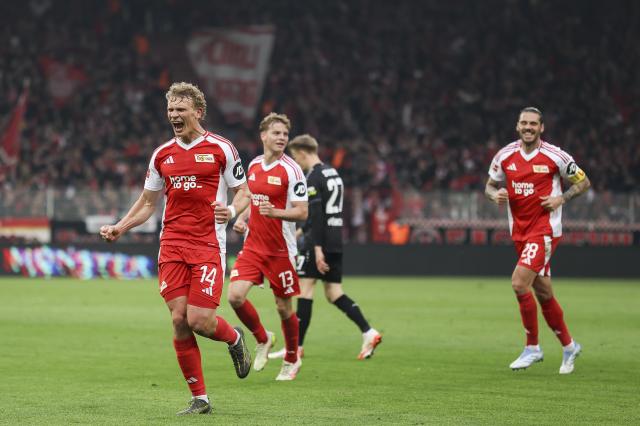 Leopold Querfeld after his goal against Stuttgart.