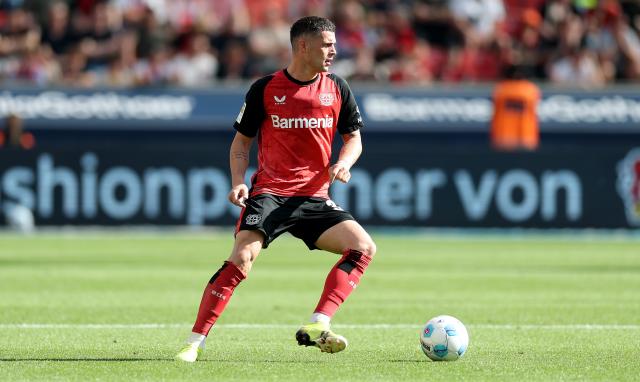 Granit Xhaka in action for Bayer Leverkusen against Borussia Dortmund.