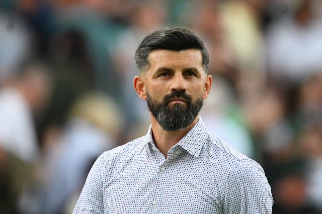 Miron Muslic looks on during the EFL Championship fixture between Plymouth Argyle and Leeds United at Home Park.
