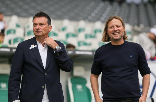 Christian Heidel, Mainz 05 director of sport with heach coach Bo Henriksen.